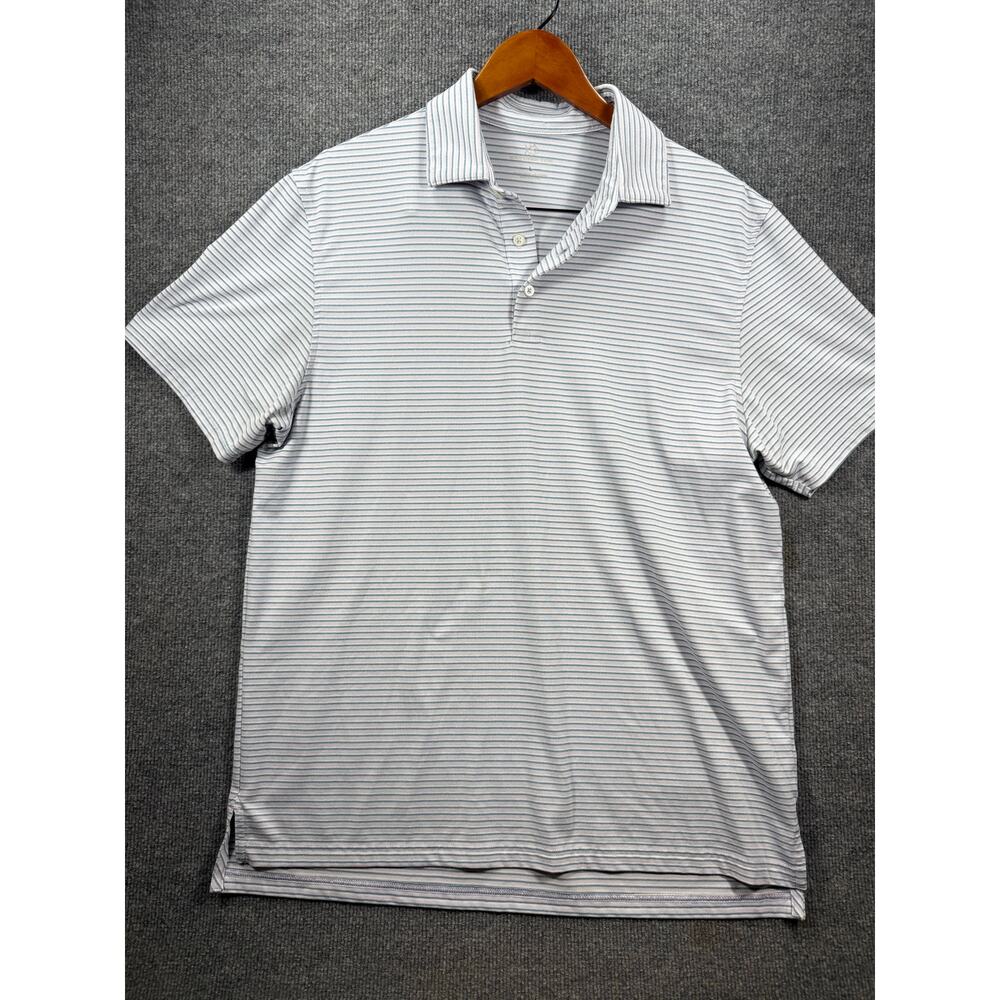 Southern Tide White and Light Gray Striped Polo